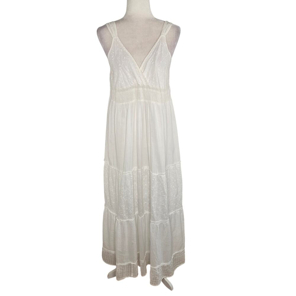 Claudia Richard EUC Sleveless Tiered Eyelet Maxi Dress Medium White